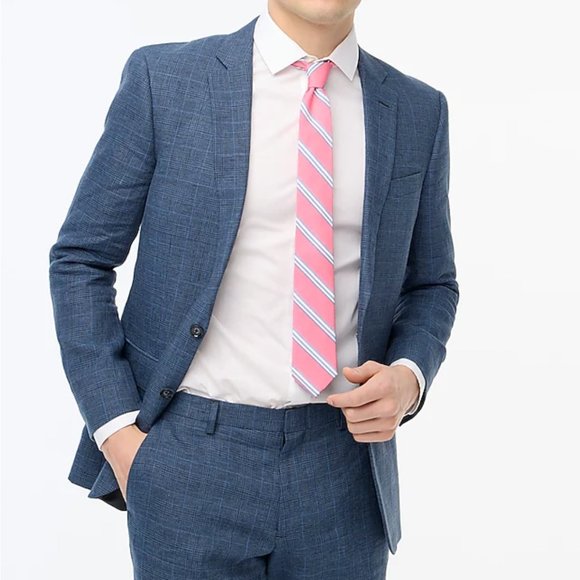 NWT J. CREW Thompson Plaid Slim Fit Suit Jacket Linen Blue 36R - Picture 1 of 5